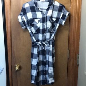 Blue plaid button up dress